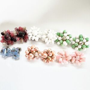 Set of 6 vintage beaded cluster clip on earrings Japan W Germany
